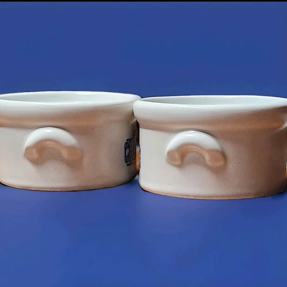 VTG *RARE* Mikasa Japan Stoneware Crock Set CREAMER & SWEETENER  Blue Typography - Picture 9 of 13